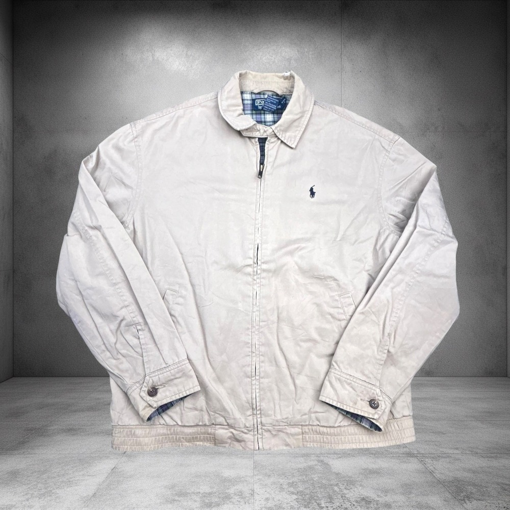 Vintage Polo Ralph Lauren Harrington Jacket Tan Plaid Lined Y2K Size Small